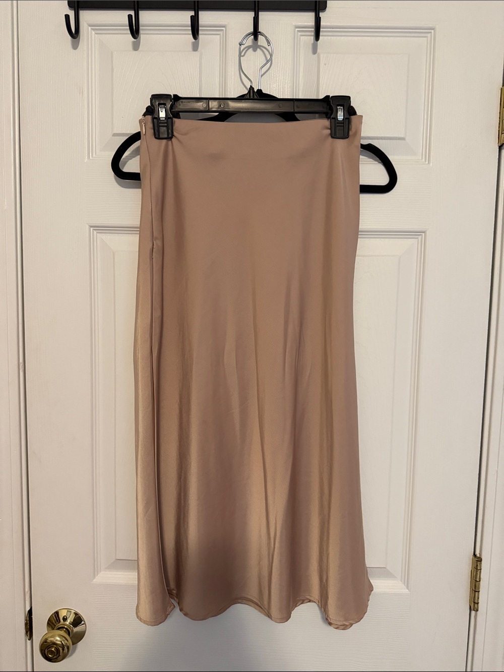 Neutral Satin Midi Skirt - Cream